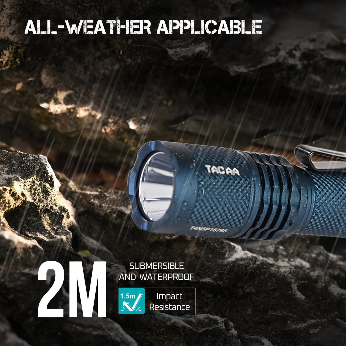 TAC AA 2.0 Tactical EDC AA Flashlight, 900 High Lumen 280M Ultra Long Rang - Cobalt Blue ( New )