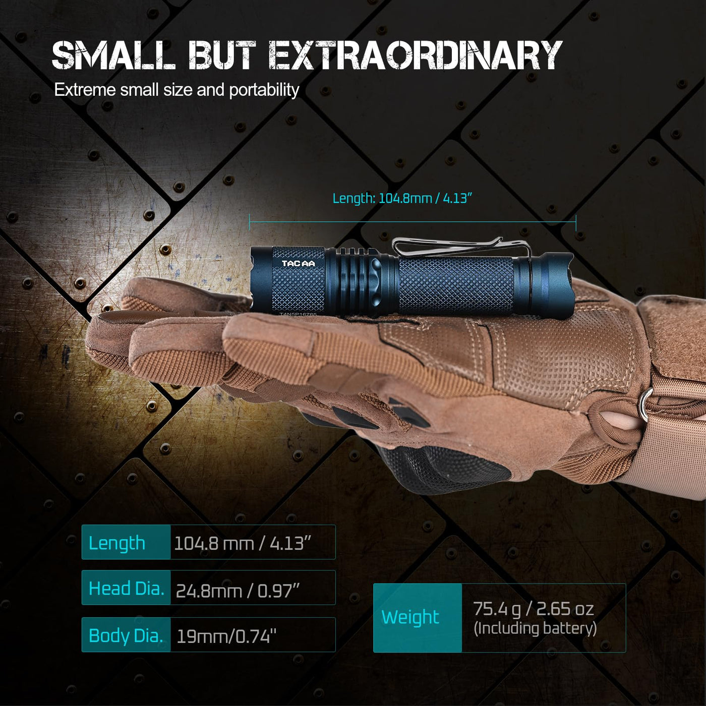 TAC AA 2.0 Tactical EDC AA Flashlight, 900 High Lumen 280M Ultra Long Rang - Cobalt Blue ( New )