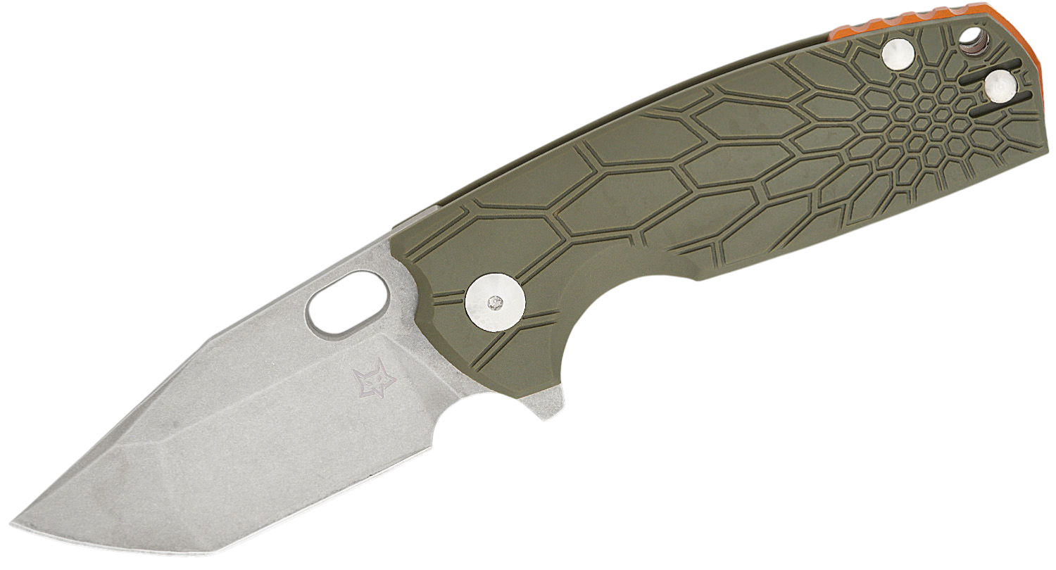 Fox ODS Jesper ( VOX Core 612 )- Liner Lock Flipper Knife 3.15" N690 Acid Stonewashed Tanto Blade, OD Green FRN Handles