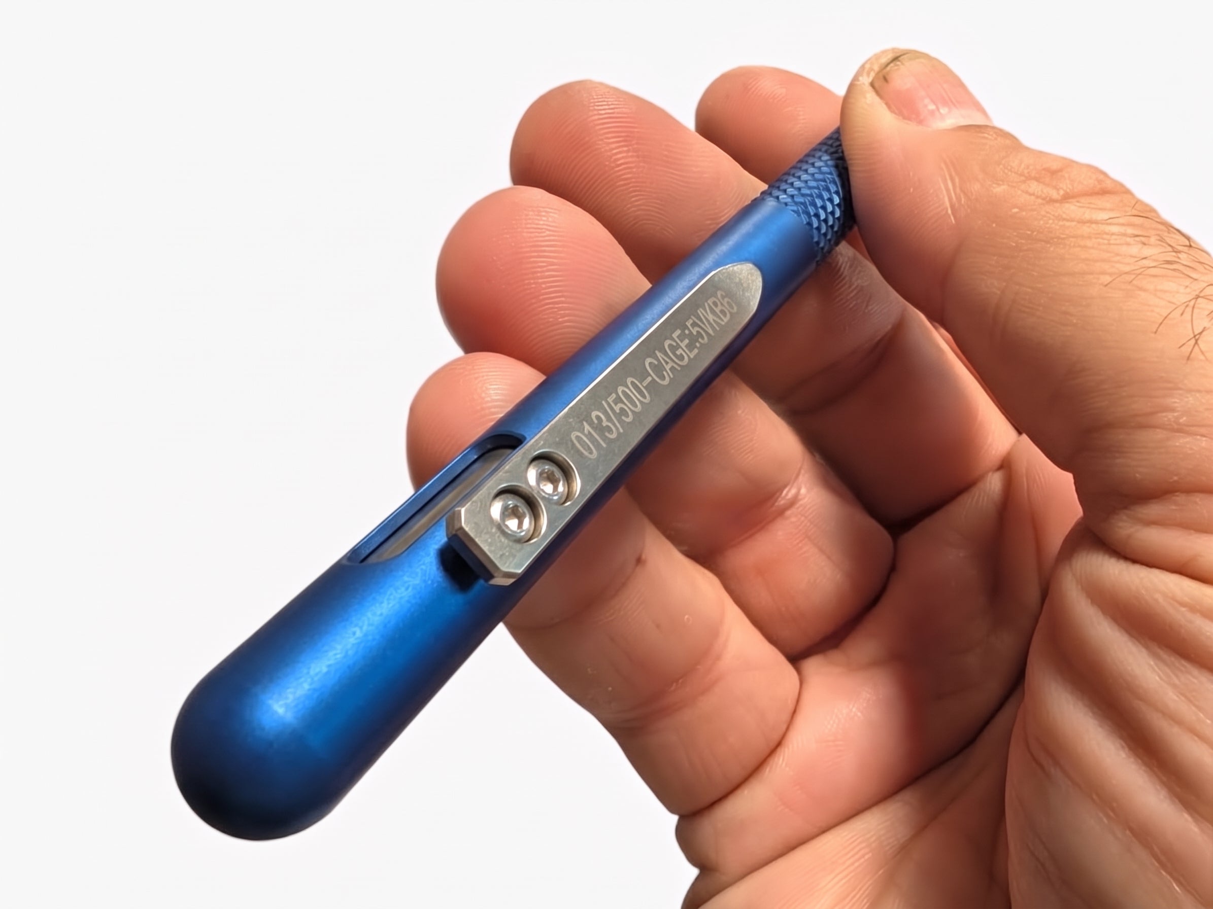 Bolt Action Titanium Flight Suit Pen by Maratac® - Gen 4 - Diamond Max Grip ( BLUE ) ( New! )