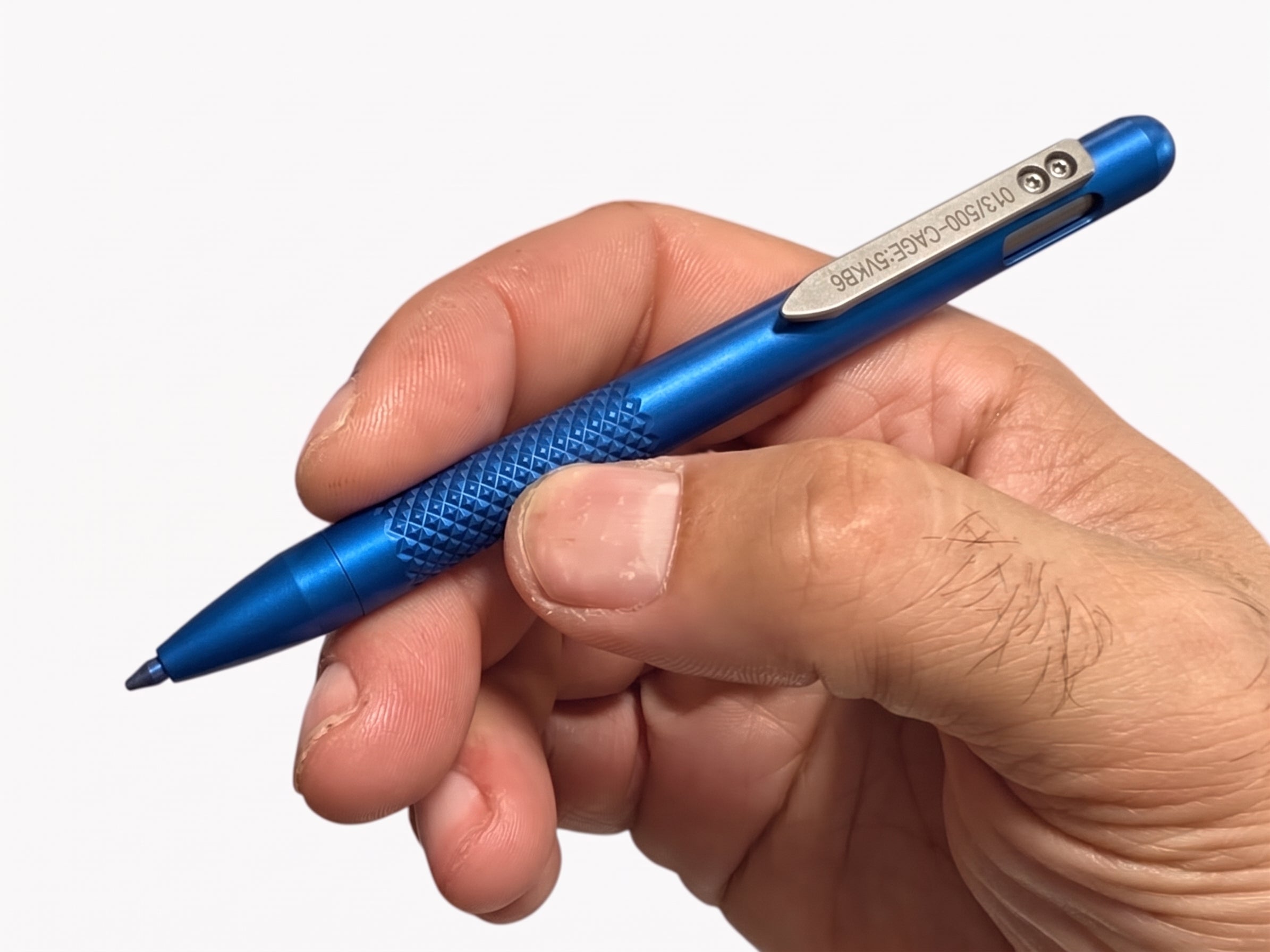 Bolt Action Titanium Flight Suit Pen by Maratac® - Gen 4 - Diamond Max Grip ( BLUE ) ( New! )