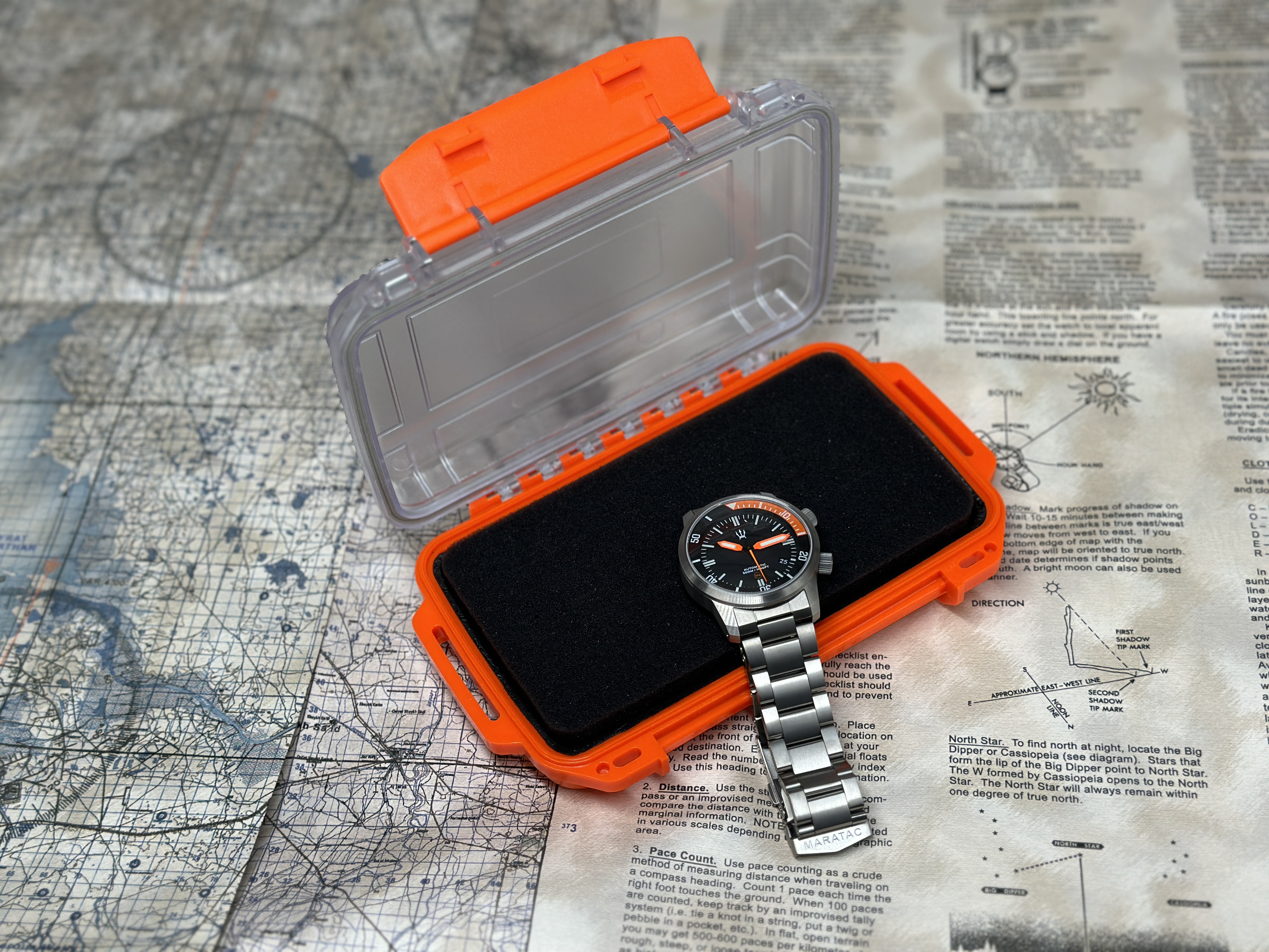 Stainless Steel DC-50 Dual Crown 50ATM Diver Automatic Watch With Date + Bracelet by Maratac®