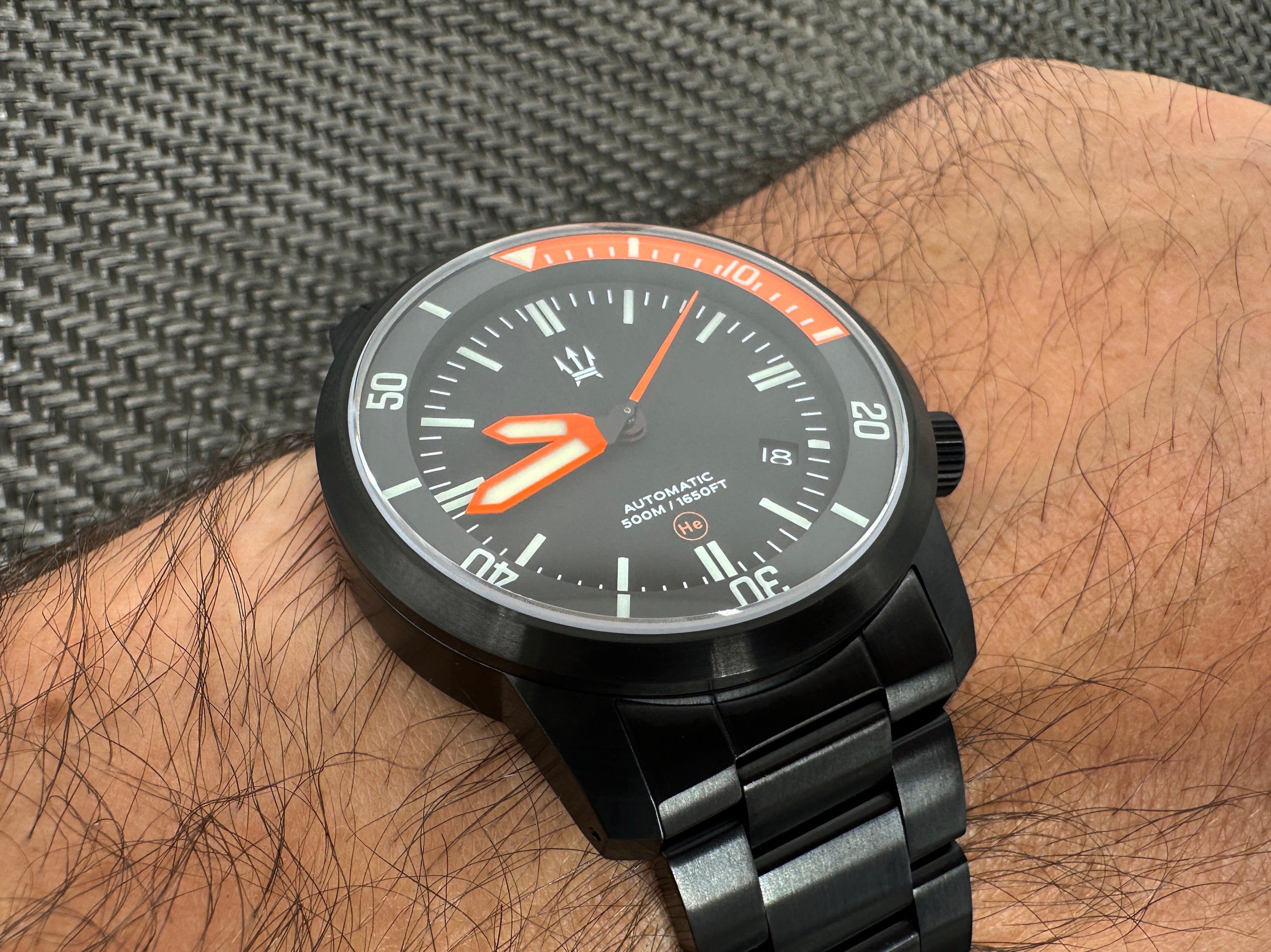 Black DLC - Stainless Steel DC-50 Dual Crown 50ATM Diver Automatic Watch With Date + Bracelet by Maratac®