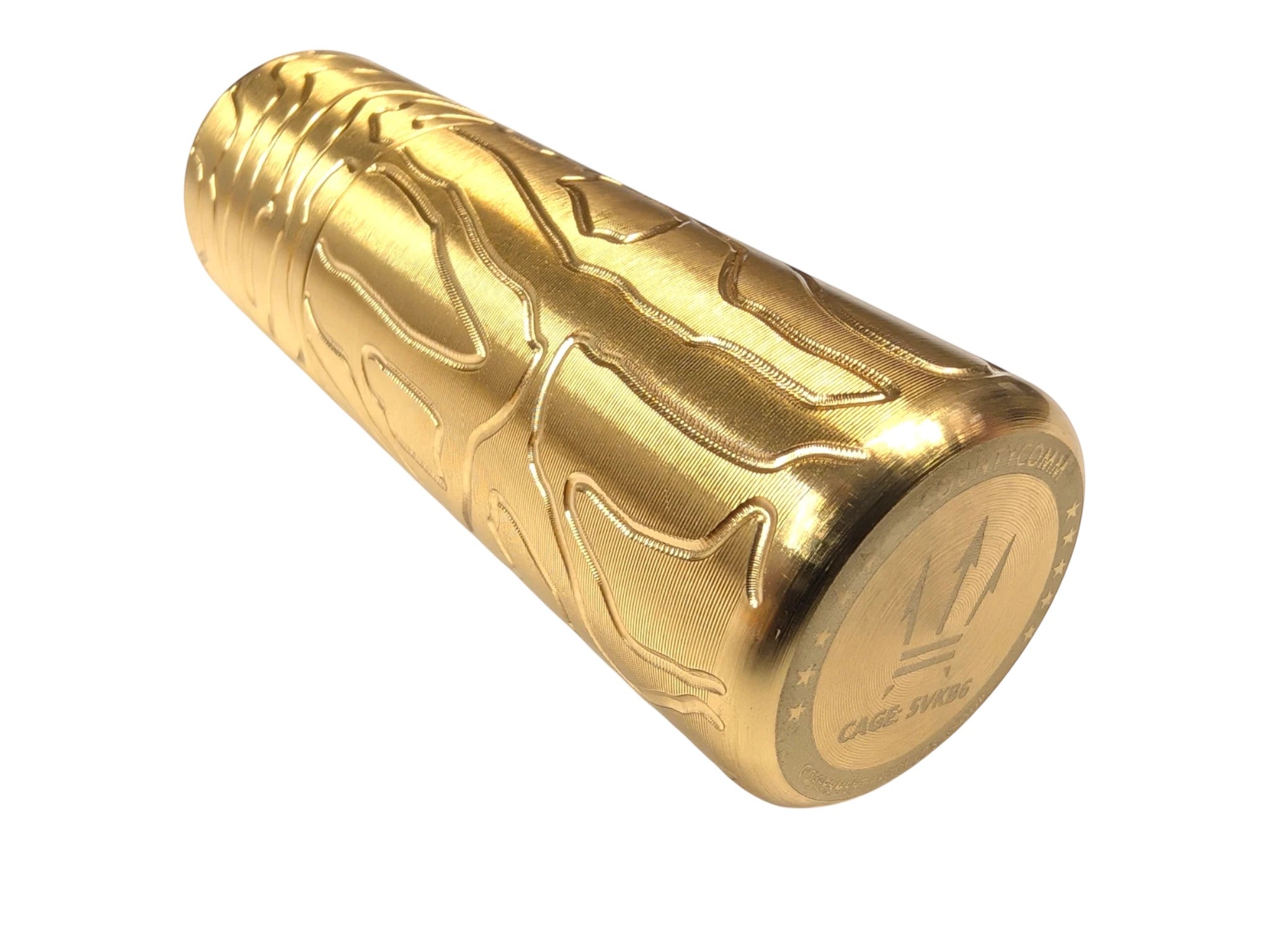 CountyComm Brass XL Peanut Lighter with full TOPO engraved body. Features a flat end for emergency candle use and a removable insert for waterproof storage.
