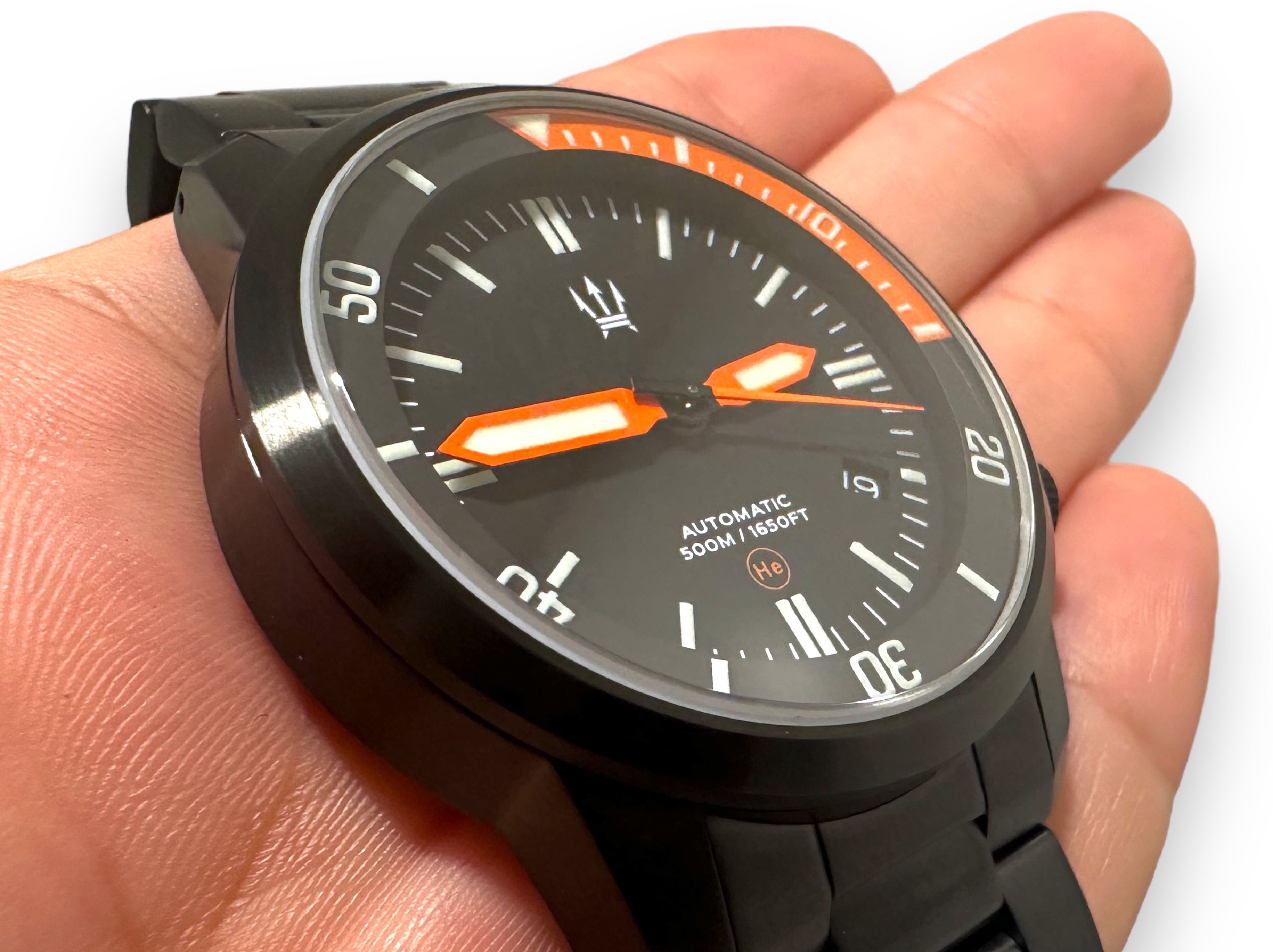 Black DLC - Stainless Steel DC-50 Dual Crown 50ATM Diver Automatic Watch With Date + Bracelet by Maratac®