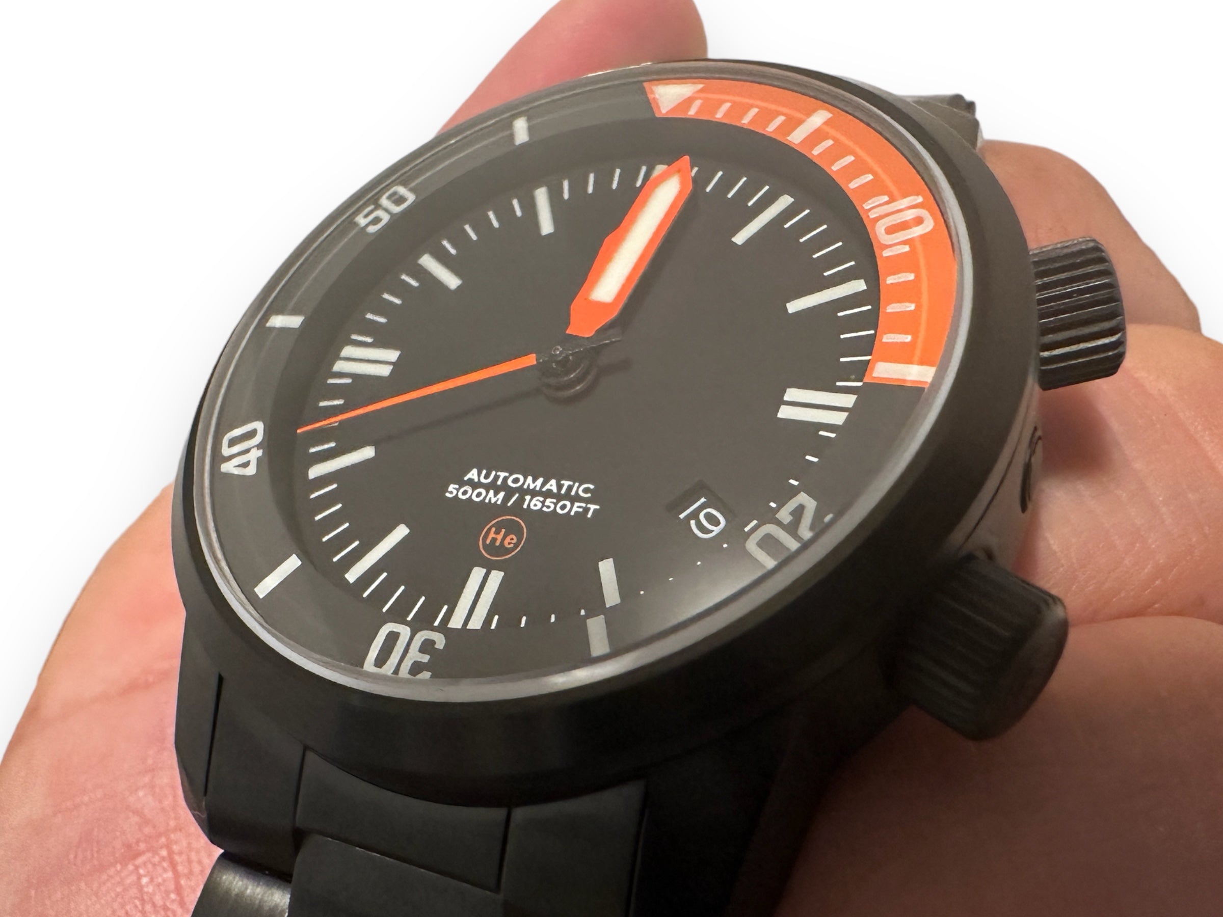 Black DLC - Stainless Steel DC-50 Dual Crown 50ATM Diver Automatic Watch With Date + Bracelet by Maratac®