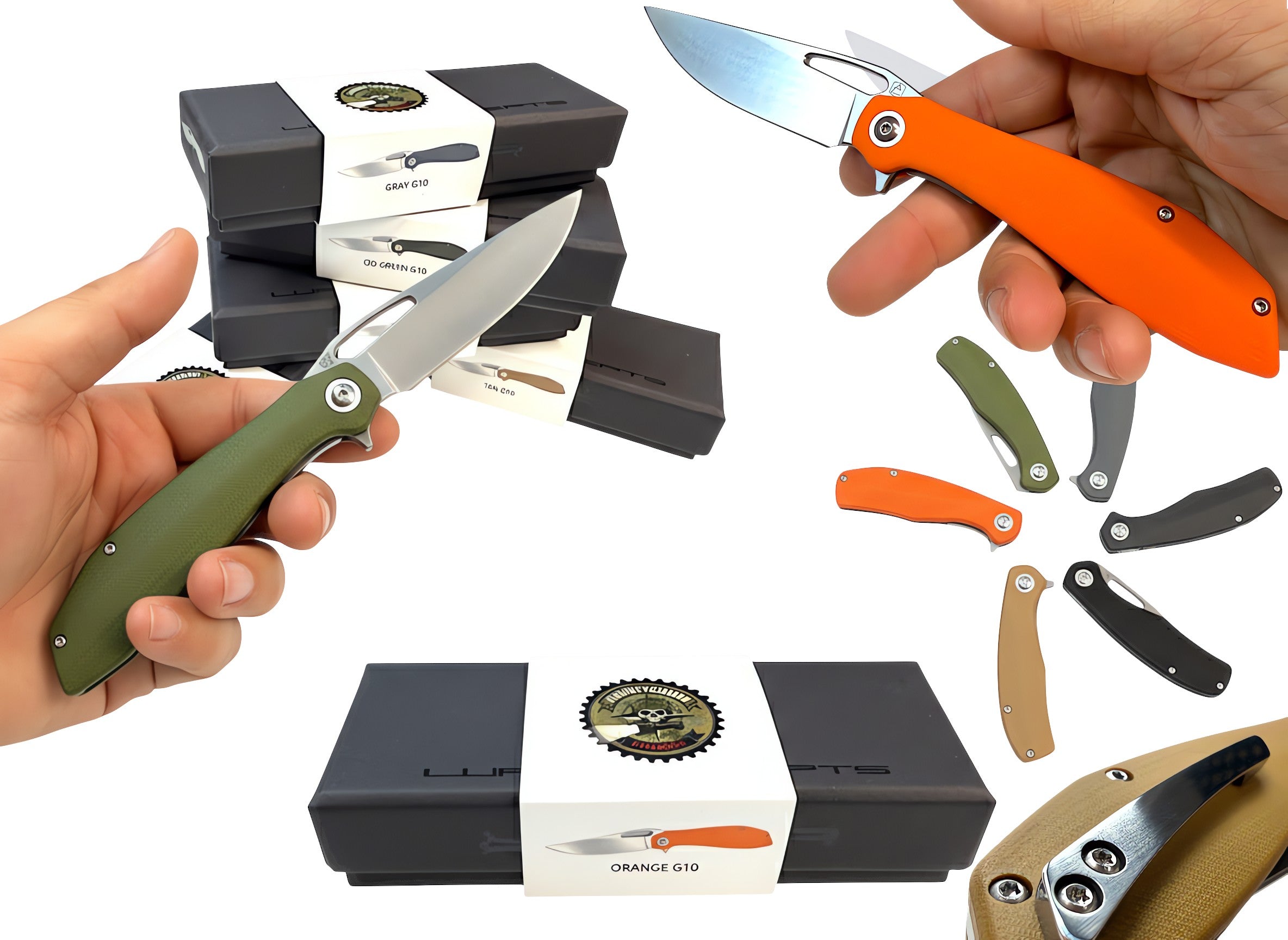 CountyComm LUFT Concepts BXTR folding knife with semi-polished 8Cr13MoV steel blade and G10 handle in olive green.