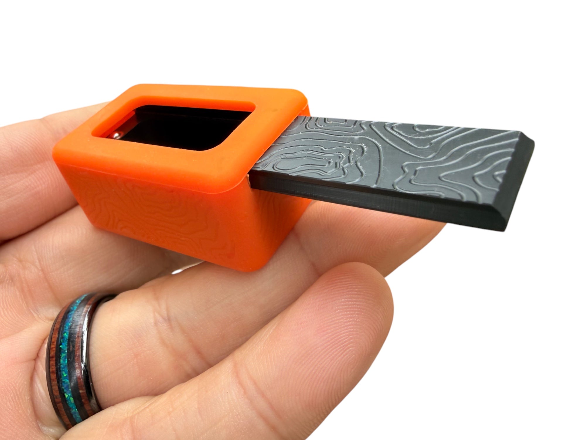 Tiny Delrin Pocket Box - ( Gen 3 ) Topo + Orange Silicone Shell