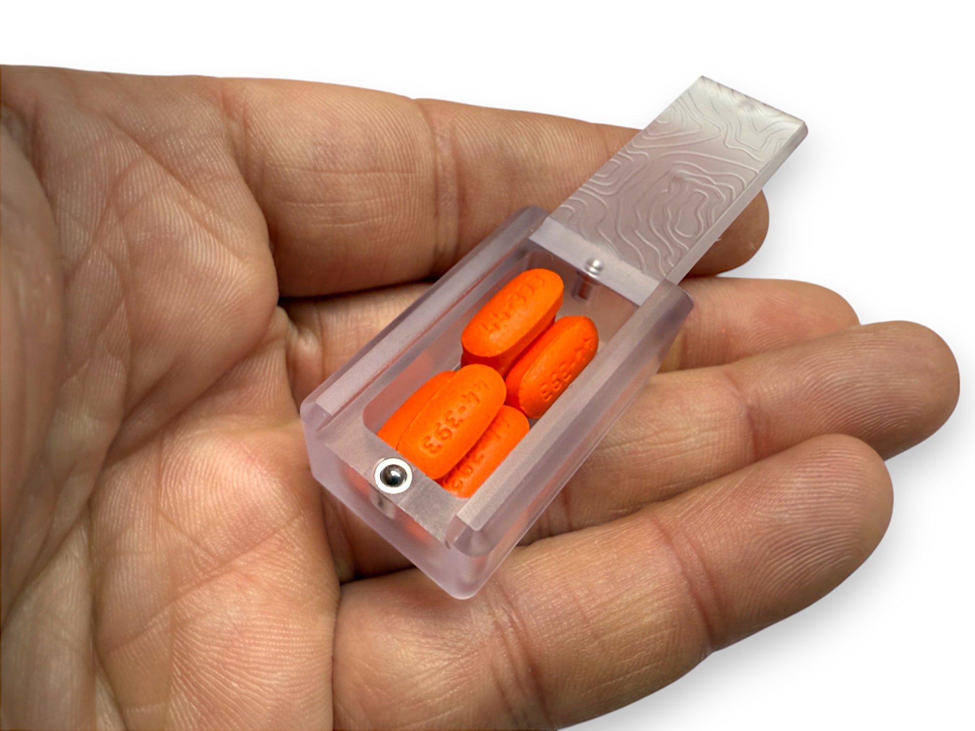 Tiny Polycarbonate Pocket Box - Gen 3 Topo + Orange Silicone Holder