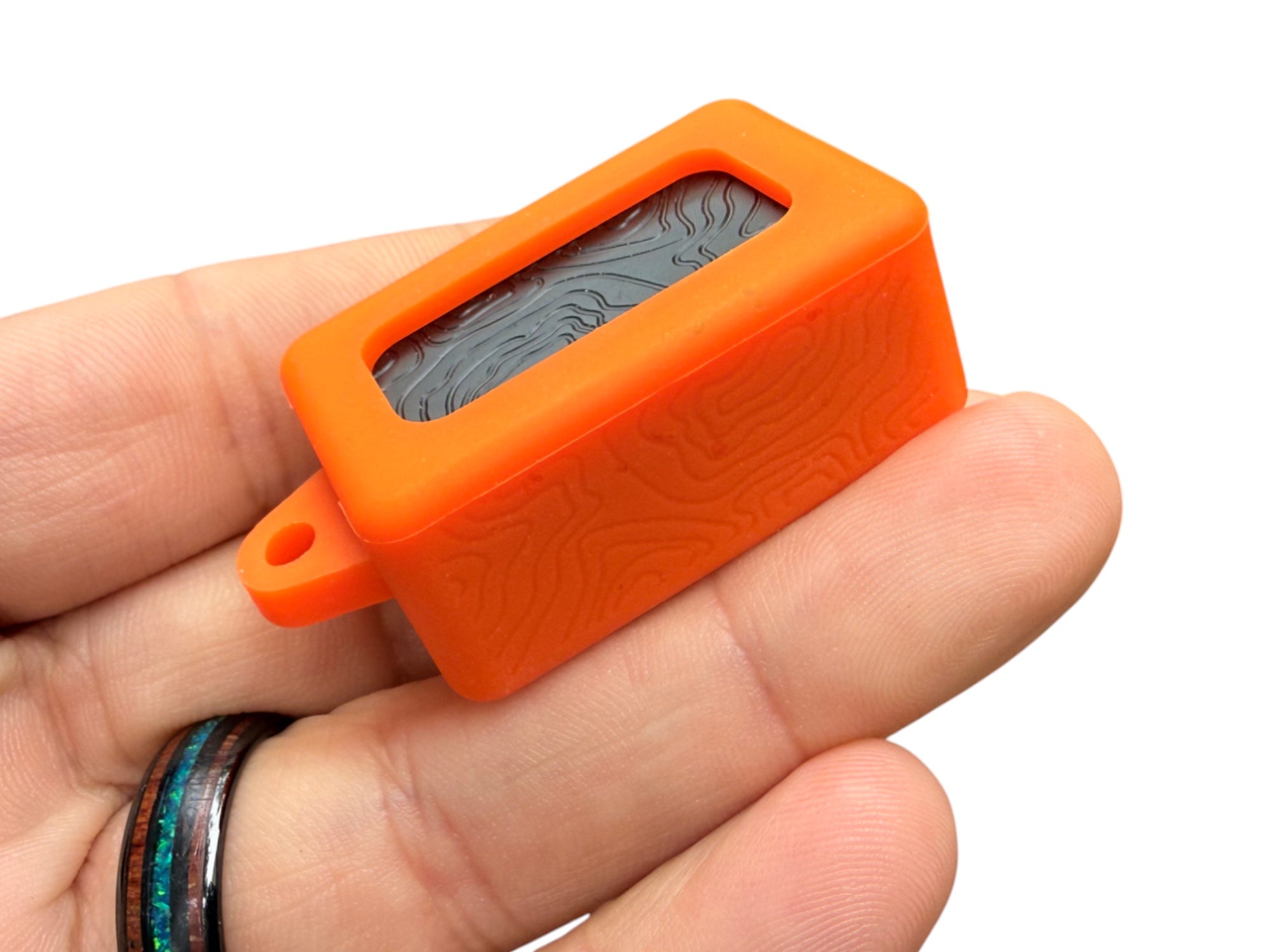Tiny Delrin Pocket Box - ( Gen 3 ) Topo + Orange Silicone Shell