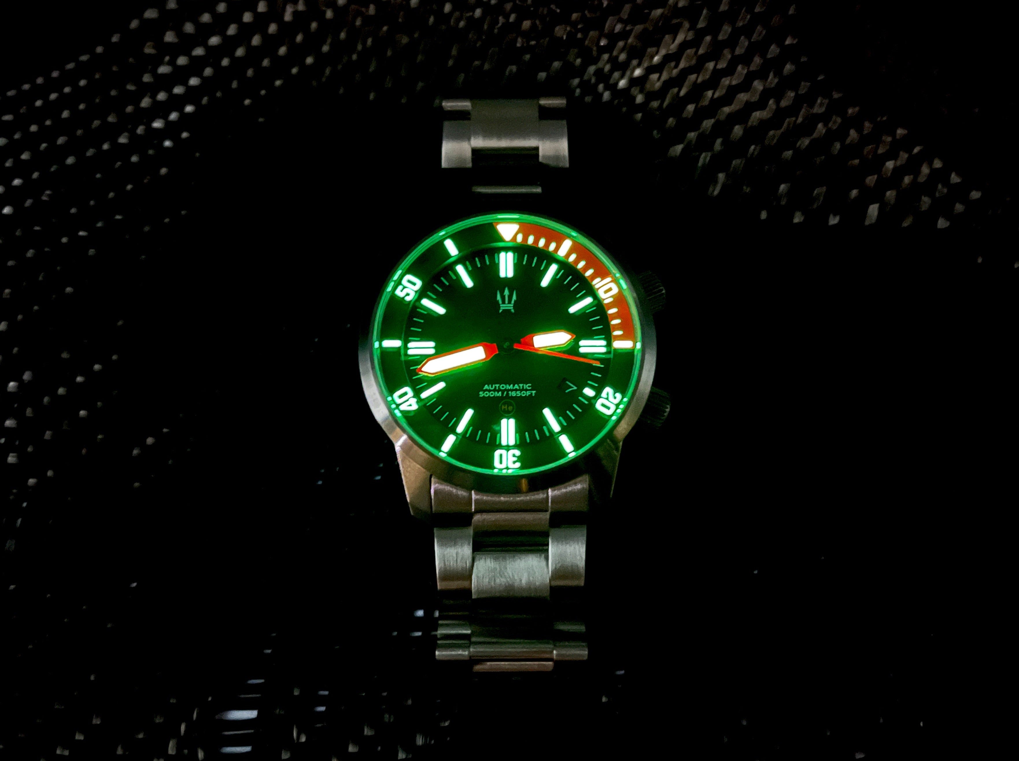 Stainless Steel DC-50 Dual Crown 50ATM Diver Automatic Watch With Date + Bracelet by Maratac®