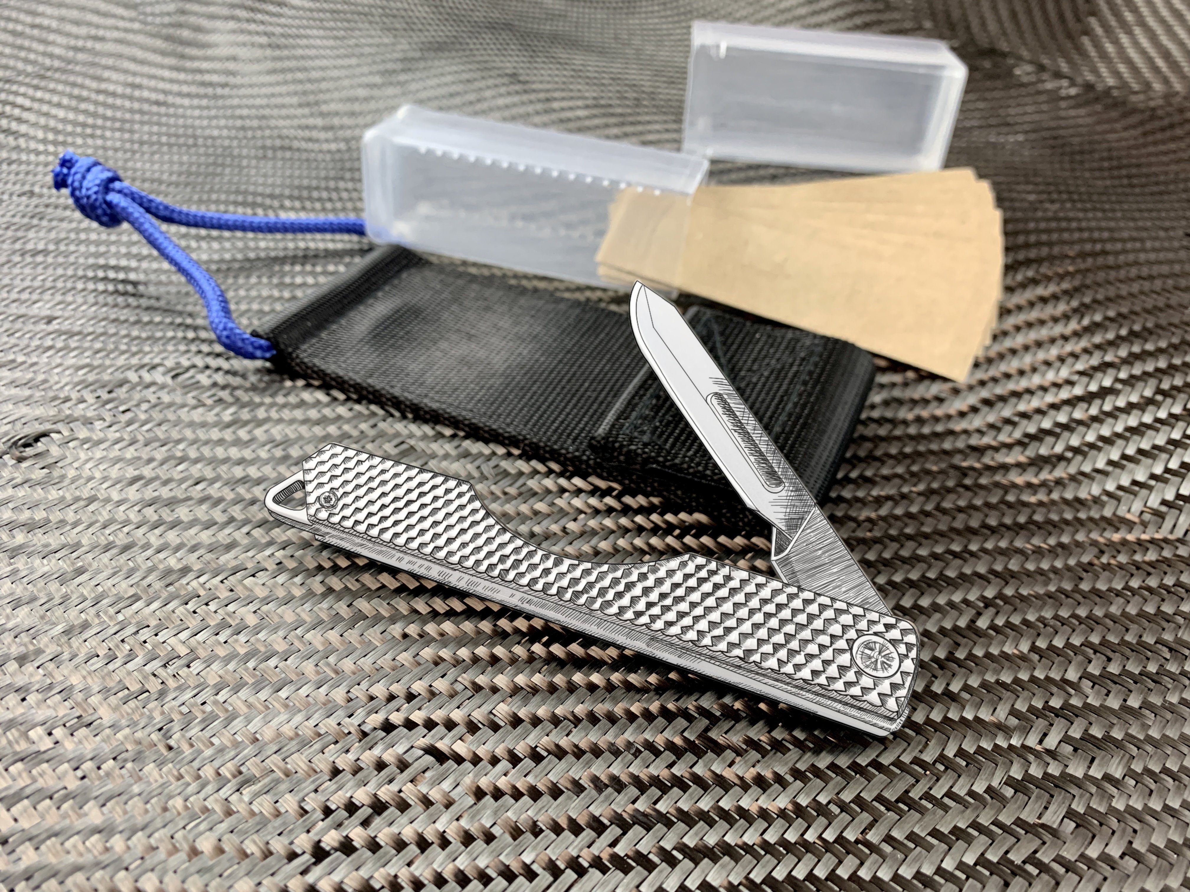 Oversized - Folding Titanium Craft Scalpel Knife + Case + Spare Blades! - CountyComm